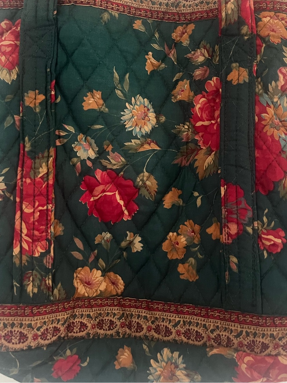 Vera Bradley Vintage 1987 Greenbriar Floral Quilted Tote Green Pink - Picture 12 of 16
